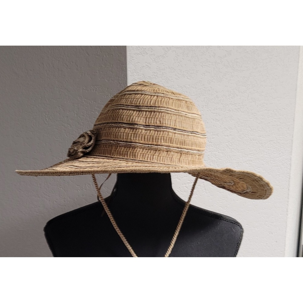 Mango Bay Trading Co. Woven Ribbon Sun Hat with Flower Rosette & Chin Strap